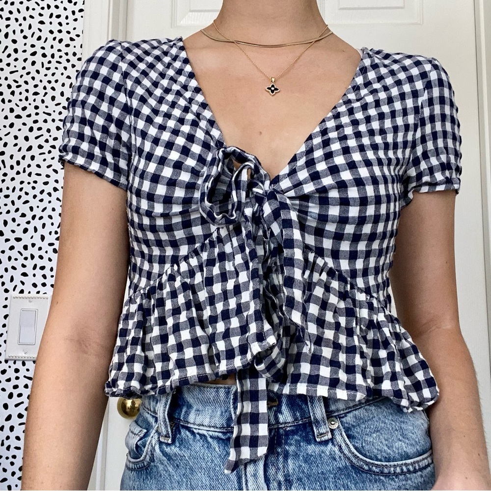 John Galt Checkered Front Tie Crop Top🦋